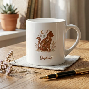 Xícara De Espresso Arte Popular de Gatos – Presente para Amantes de G