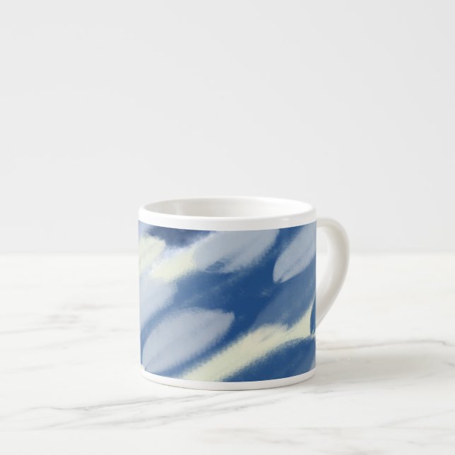 Xícara De Espresso Arte Única Azul e Branco (Frente Esquerda)