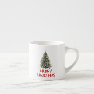 Xícara De Espresso Árvore de Natal com Aquarela Rústica Natal Feriado