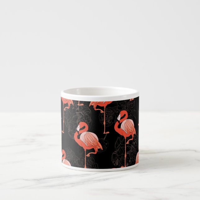 Xícara De Espresso Aves Flamingos: Design de têxteis de vindima (Frente)