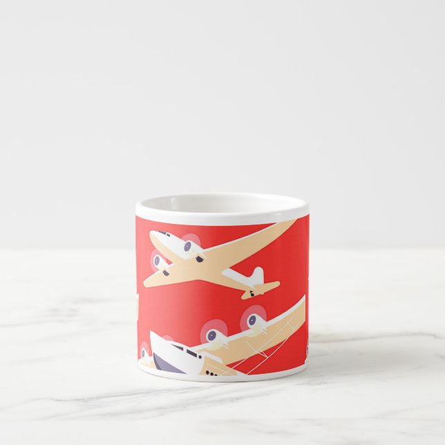 Xícara De Espresso Avião Voando Vintage WPA Colorido (Frente)