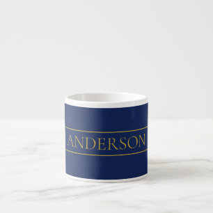 Xícara De Espresso Azul Marinho & Nome Sobrenome Dourado ou Negócio