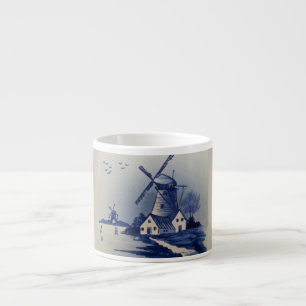 Xícara De Espresso Azul Vintage Delft Moinho de Vento Branco