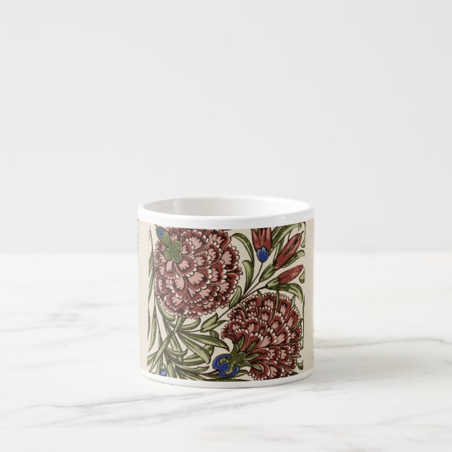 Xícara De Espresso Azulejo Flor de Cravo Antigo Rústico Arte De Morga (Frente)