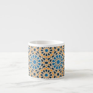 Xícara De Espresso Azulejo Geométrico Marroquino & Padrão Laranja