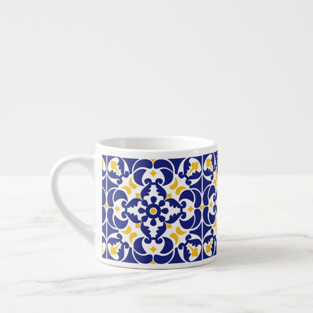 Xícara De Espresso Azulejos mediterrânicos Padrão Azul e Amarelo (Esquerda)