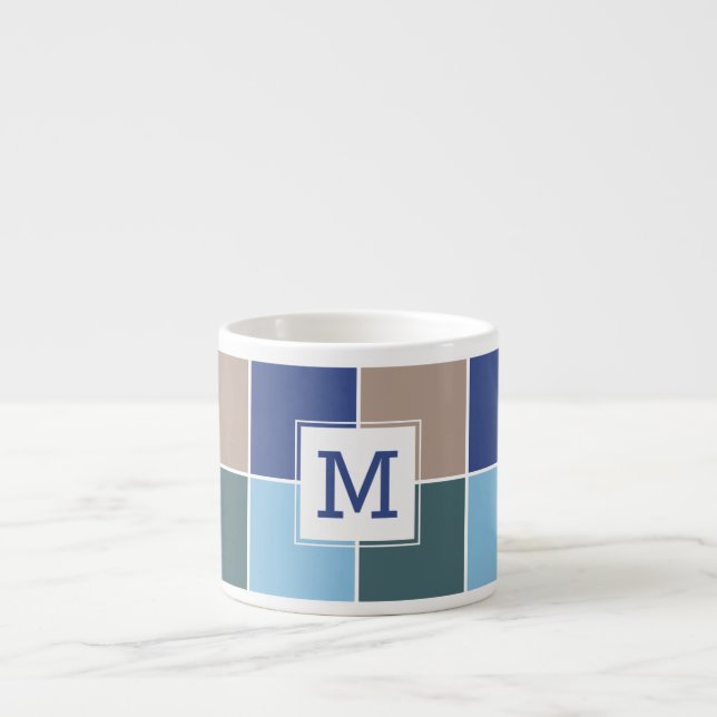 Xícara De Espresso Azulejos náuticos monograma espresso mug personali (Frente)