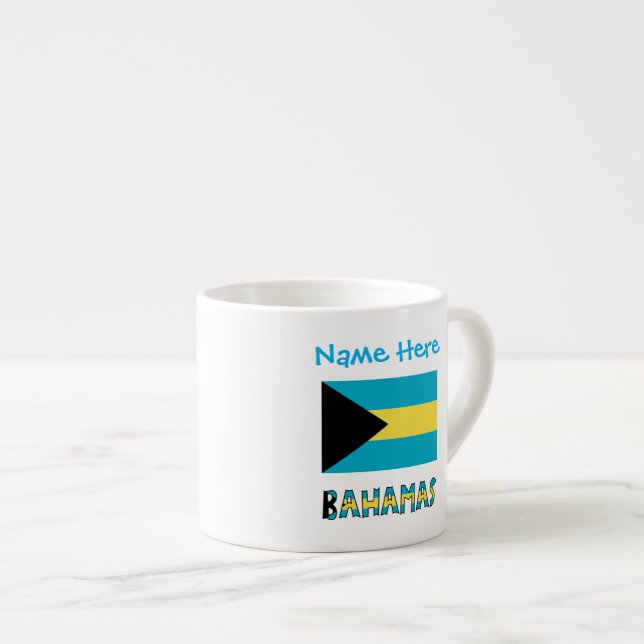 Xícara De Espresso Bahamas e Bandeira Bahamas com seu nome (Frente Esquerda)