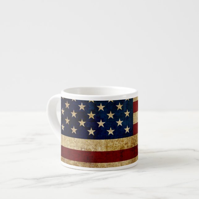 Xícara De Espresso Bandeira dos EUA / Grunged (Frente Esquerda)