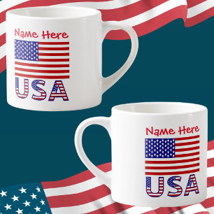 Xícara De Espresso Bandeira Estados Unidos América EUA Vermelho Perso