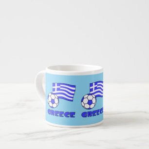 Xícara De Espresso Bandeira Grega com Bola de Futebol Fundo Azul