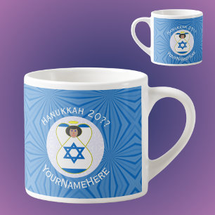 Xícara De Espresso Bandeira Personalizada de Hanukkah do Anjo Israele