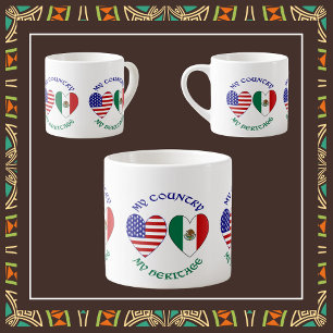 Xícara De Espresso Bandeiras EUA México Corações Meu País Minha Heran