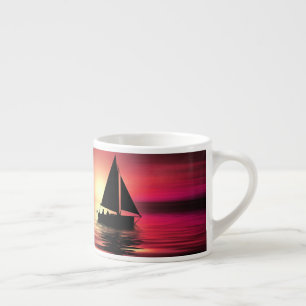 Xícara De Espresso Barco à Vela ao Pôr do Sol no Mar Projeto de Arte