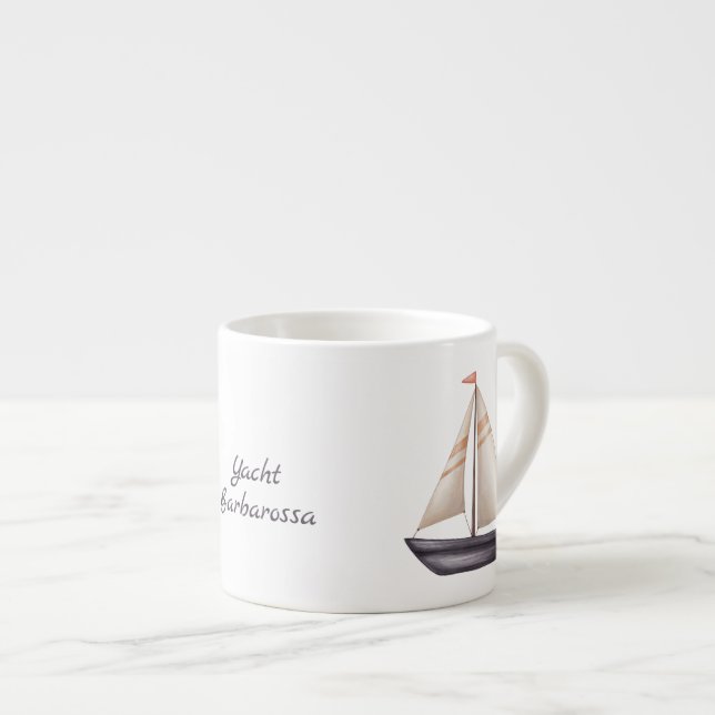 Xícara De Espresso Barco à Vela Marrom e Nome (Frente Esquerda)