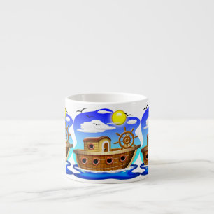 Xícara De Espresso Barco de Pesca Cartoon
