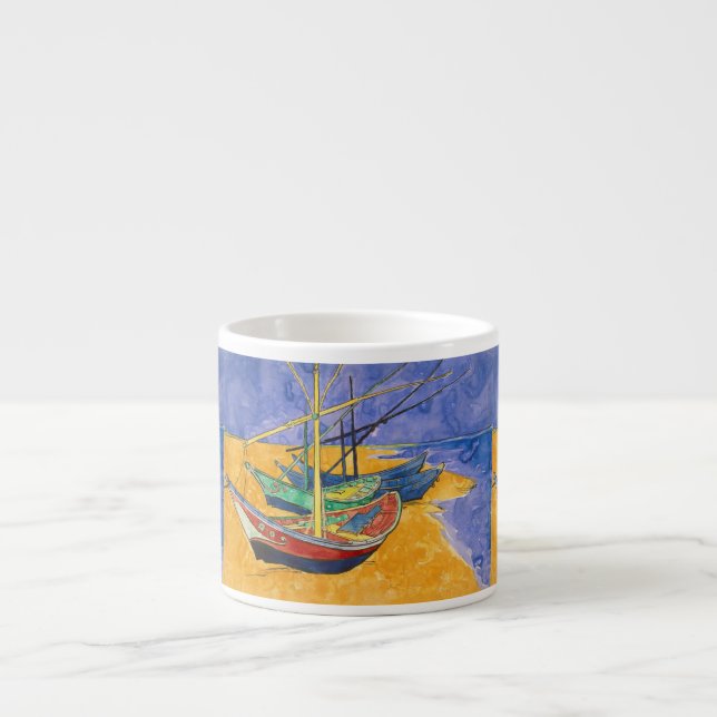 Xícara De Espresso Barcos de Van Gogh Impressionismo Praia (Frente)