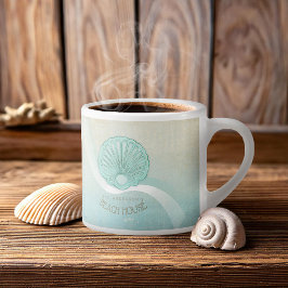 Xícara De Espresso Beach House Clam Shell Aqua Blue ID623