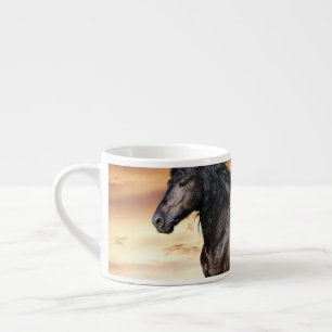 Xícara De Espresso Belo Cavalo Negro