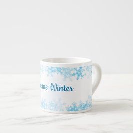 Xícara De Espresso Bem-vindo Inverno, cristais de gelo azuis brancos