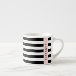 Xícara De Espresso Black and White Stripes, Stripes, Linhas, Seu Nome