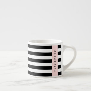 Xícara De Espresso Black and White Stripes, Stripes, Linhas, Seu Nome
