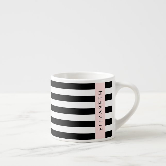 Xícara De Espresso Black and White Stripes, Stripes, Linhas, Seu Nome (Direita)