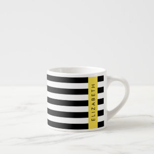 Xícara De Espresso Black and White Stripes, Stripes, Linhas, Seu Nome