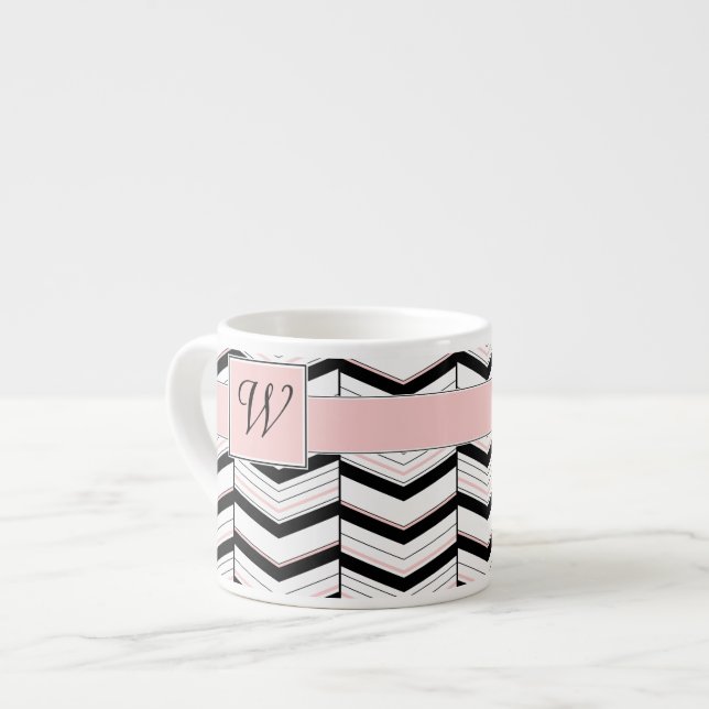Xícara De Espresso Black White e Blush Chevron Specialty Mug (Frente Esquerda)