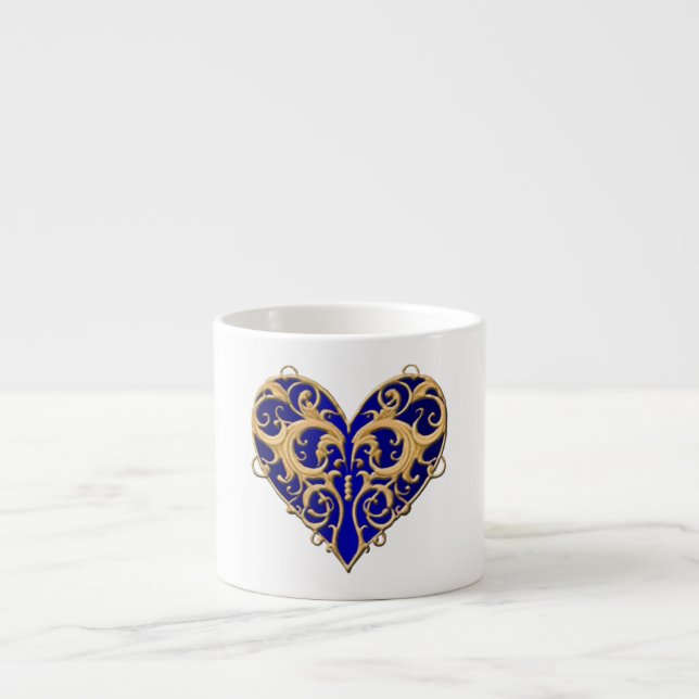 Xícara De Espresso Blue Filigree Heart Mug (Frente)
