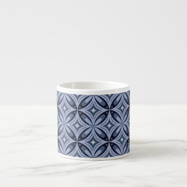 Xícara De Espresso Blue Geometric Pattern Retro Style (Frente)