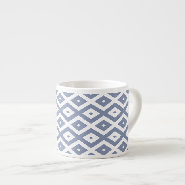 Xícara De Espresso Blue grey and white diamond pattern (Frente Esquerda)