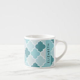 Xícara De Espresso Blue Marroquino Trellis, Quatrefoil, Seu Nome