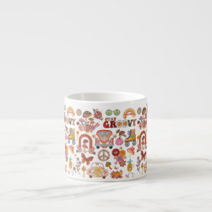 Xícara De Espresso Boho Daisy Flowers Retro Groovy Floral design