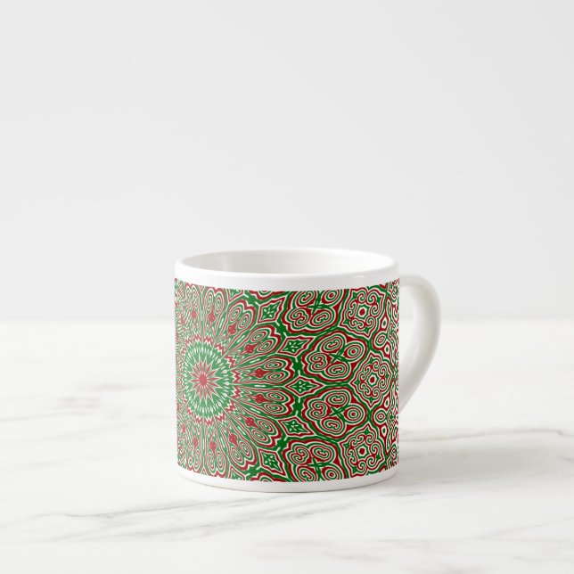 Xícara De Espresso Boho Hippie Funky Trippy Ornamentado Natal Mandala (Frente Esquerda)