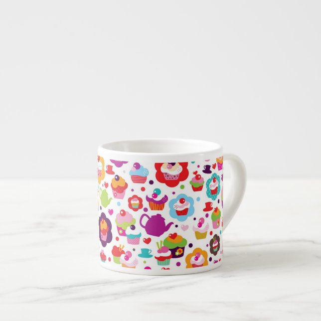 Xícara De Espresso Bolo bonito do copo e pote do chá (Frente Esquerda)