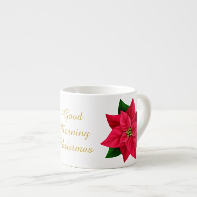 Xícara De Espresso Bom dia Natal Forte Café Poinsettia (Frente Esquerda)