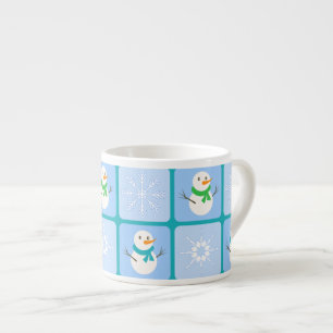 Xícara De Espresso Boneco de neve e flocos de neve xadrez de inverno