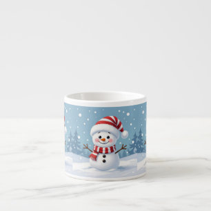 Xícara De Espresso Boneco de neve fofo com cachecol e chapéu