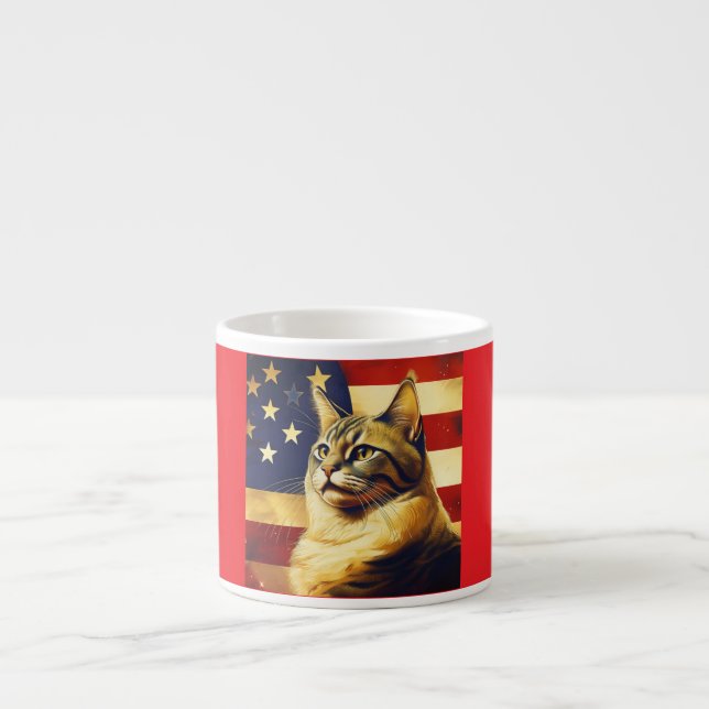 Xícara De Espresso Bonito Gato Com Pavilhão Americano (Frente)