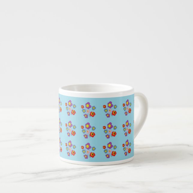 Xícara De Espresso Bonito Ladybug e flores - padrão azul claro Espr (Frente Esquerda)