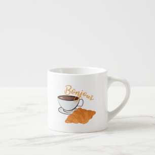 Xícara De Espresso Bonjour Croissant Coffee Breakfast - Café Francês