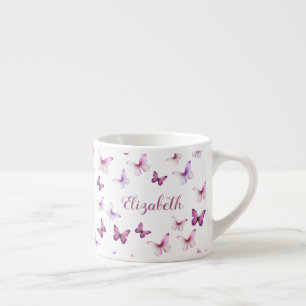 Xícara De Espresso Borboletas Rosa Bonito Nome Personalizado