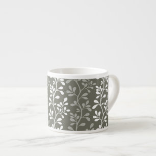 Xícara De Espresso Botânico Moderno Minimalista Branco e Verde Escuro