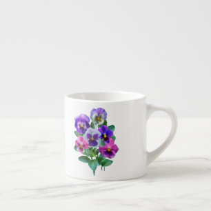 Xícara De Espresso Buquê de Violetas Pansy Flower 