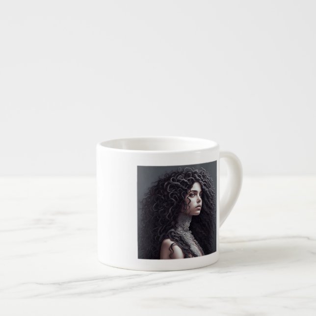 Xícara De Espresso Cabelo Curvo Longo Espresso Mug (Frente Esquerda)