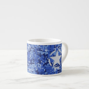 Xícara De Espresso Camuflagem digital azul do Marinho Star