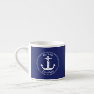 Xícara De Espresso Capitão náutico Monogrammed Nome Azul da âncora