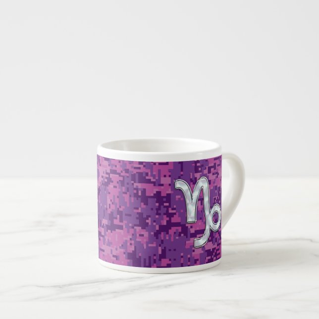 Xícara De Espresso Capricórnio Zodiac Símbolo Fuchsia Digital Camoufl (Frente Esquerda)