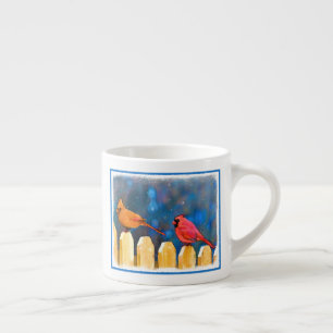 Xícara De Espresso Cardeais na pintura de cerca - Arte original